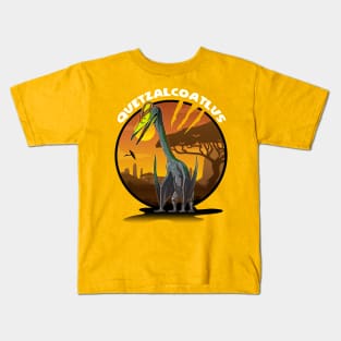Quetzalcoatlus Prehistoric Design With Background Kids T-Shirt